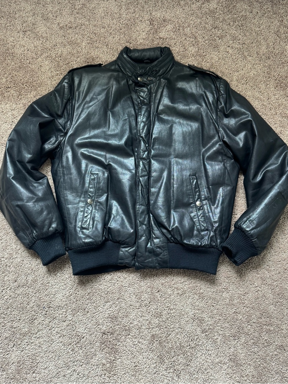 Tannery West Men's Black Leather Bomber Jacket 42 Insulated Pockets Zip/Snap
